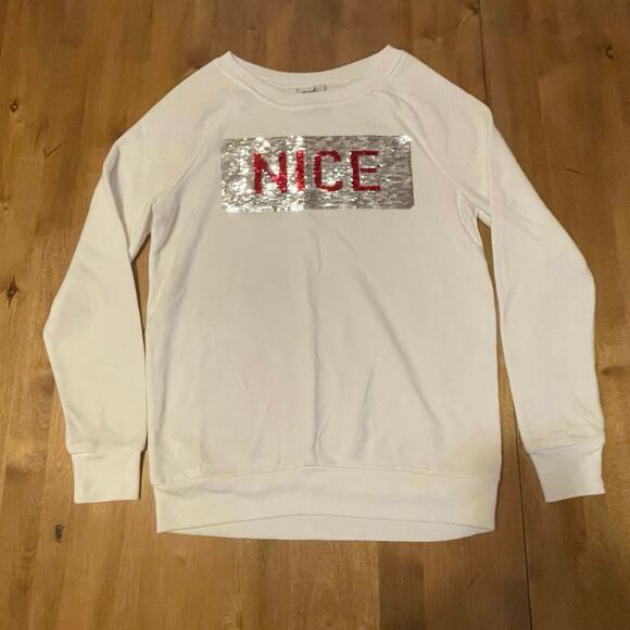 Naughty Nice Sweatshirt White with Red & Silver Sequins Sz XS Christmas Holiday - Picture 1 of 10